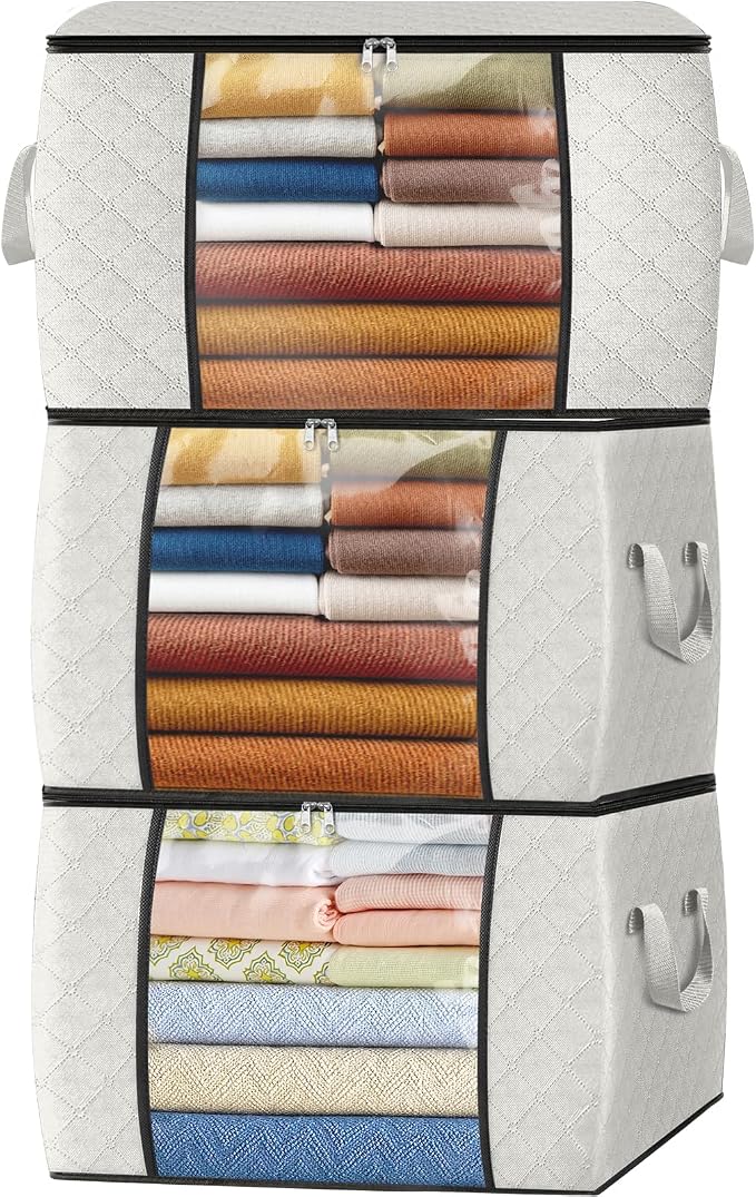 Fab totes 24 Gallons Clothes Storage, Foldable Thick Fabric Blanket Storage Bags by Fabtotes