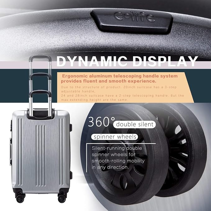 Coolife Luggage Expandable Suitcase PC+ABS 3 Piece Set - Image 4