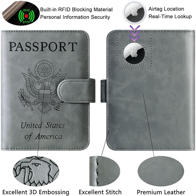 Airtag Passport Holder Cover Wallet Travel Essentials Leather Rfid Blocking - Image 3