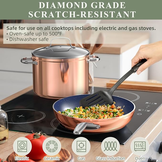 Nuwave 7pc Cookware Set Healthy Duralon Blue Ceramic Nonstick Coated, Diamond - Image 4