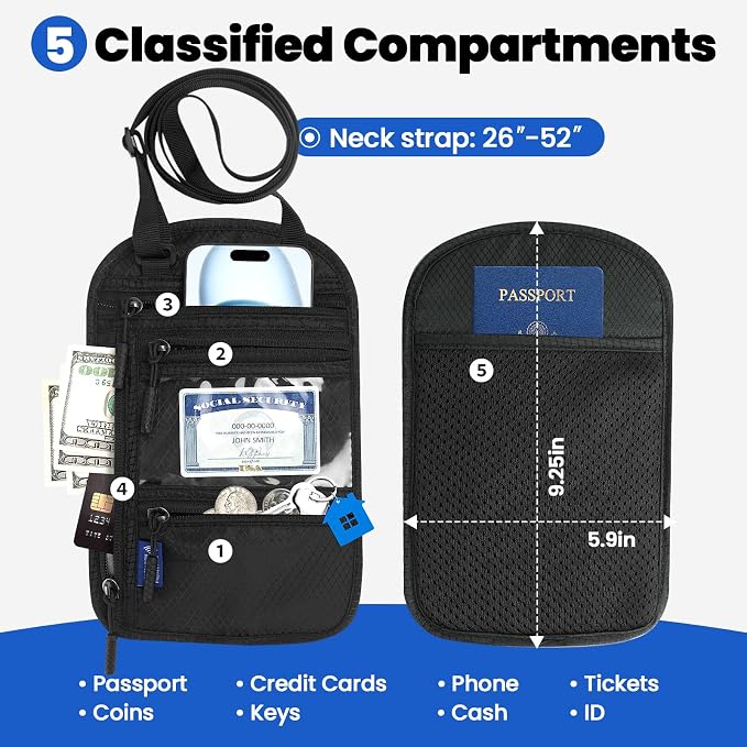 Passport Holder For Travel Family: Neck Wallet Passport Pouch Travel Document - Image 4