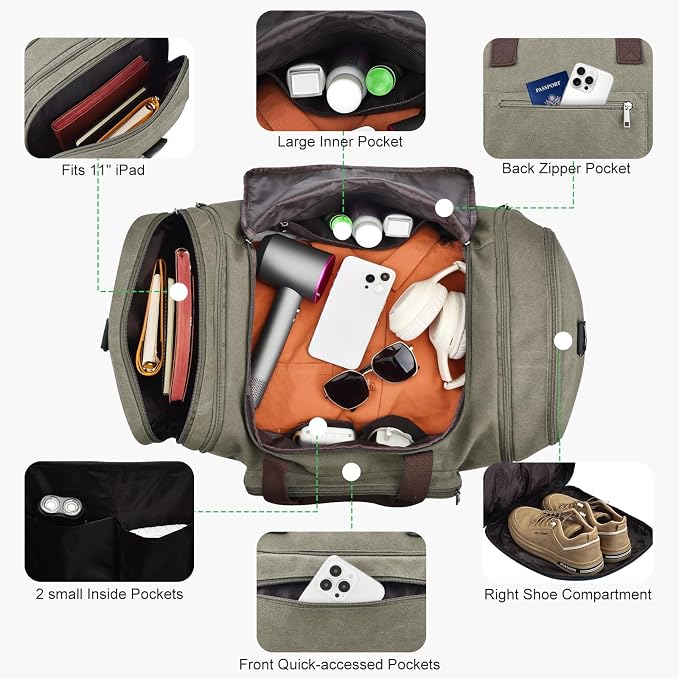 Felipe Varela 60L Duffle Bag for Men, Large Expandable Canvas Duffel Bag for - Image 5