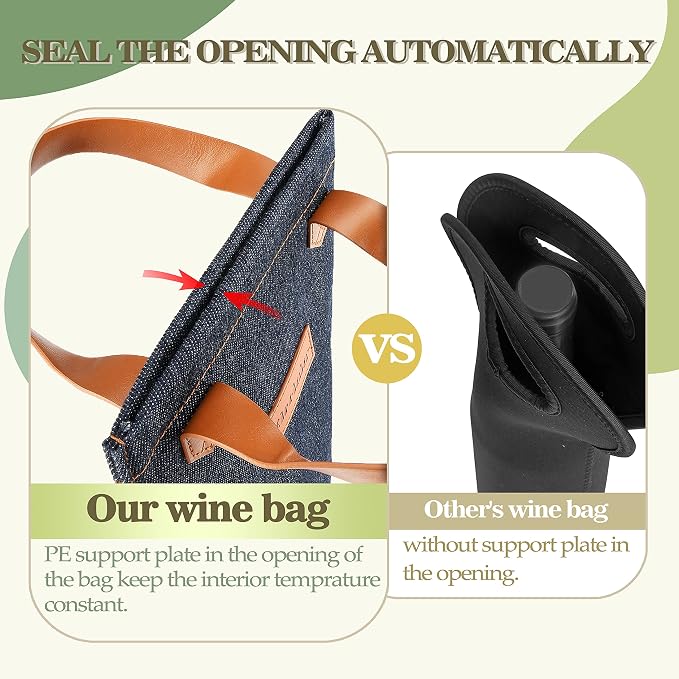 Tirrinia Single Wine Carrier Tote, Insulated Wine Cooler Bag - Image 2