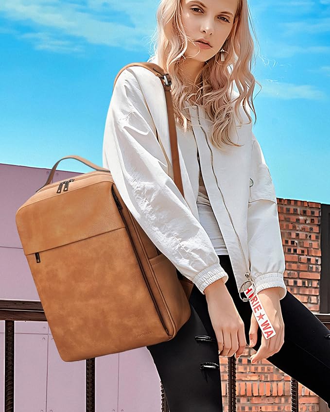 MASINTOR 15.6 inch PU Leather Laptop Backpack Purse - Image 2
