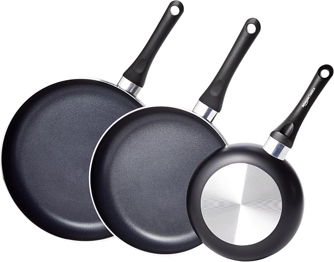 Amazon Basics Non Stick 3-Piece Kitchen Cookware Set, Includes 8-inch, 12-inch by AmazonBasics
