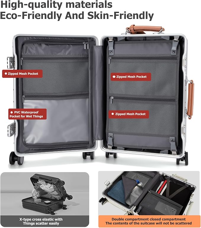 feilario 20'' Aluminum Frame Wide Handle PC Hardside Carry On Luggage - Image 6