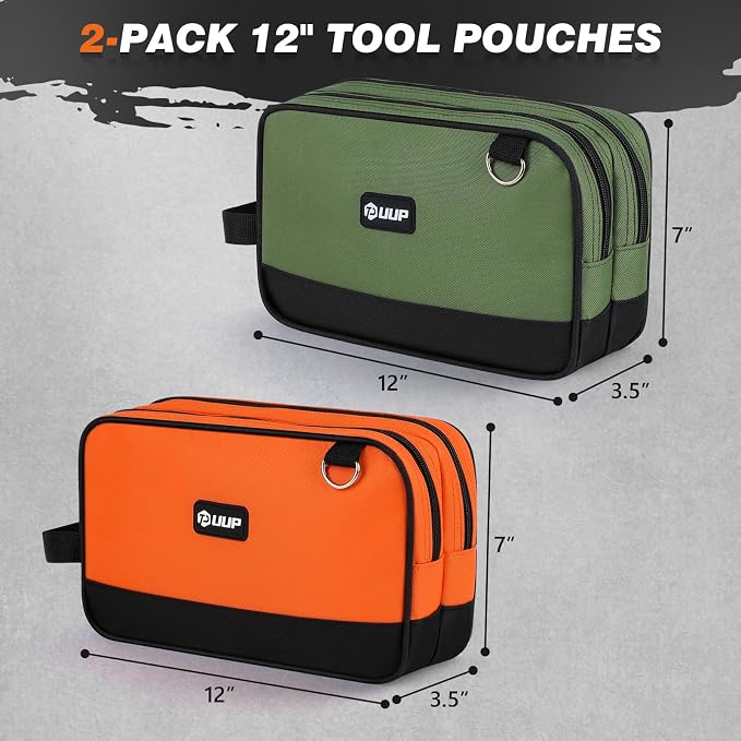 12 Inch Small Tool Bag 2 Pack, Zipper Tool Pouch Two Compartments, Utility - Image 3