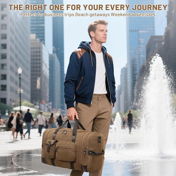 Travel Duffle Bag for Men, Heavy Duty Canvas Duffle Bag, Carryon Bags for - Image 2
