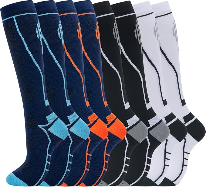 Compression Socks for Women Men Circulation Knee High 8 Pairs for Nurses by HELLOMOMOYA