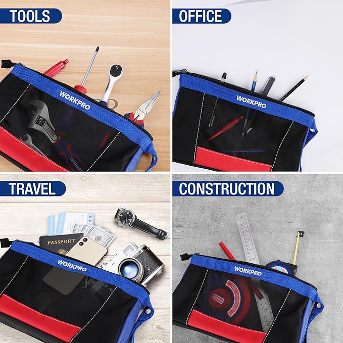 WORKPRO 12" Tool Pouches with Zipper, Heavy-Duty Small Tool Bag, Utility small - Image 7