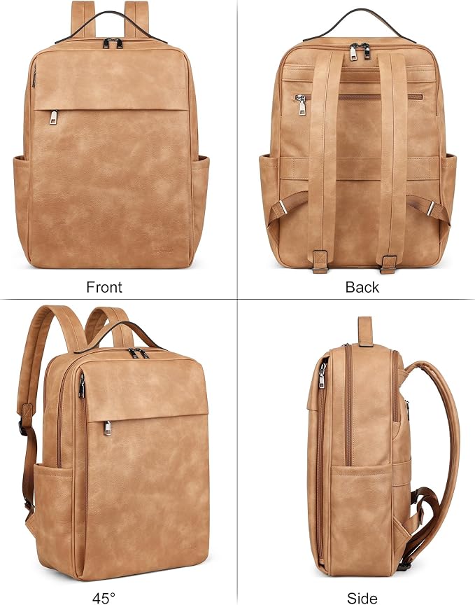MASINTOR 15.6 inch PU Leather Laptop Backpack Purse - Image 4