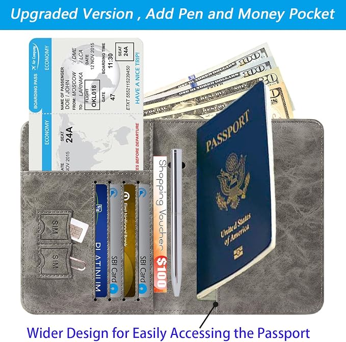 Passport Holder Cover Wallet Travel Essentials RFID Blocking Leather Card Case - Image 2