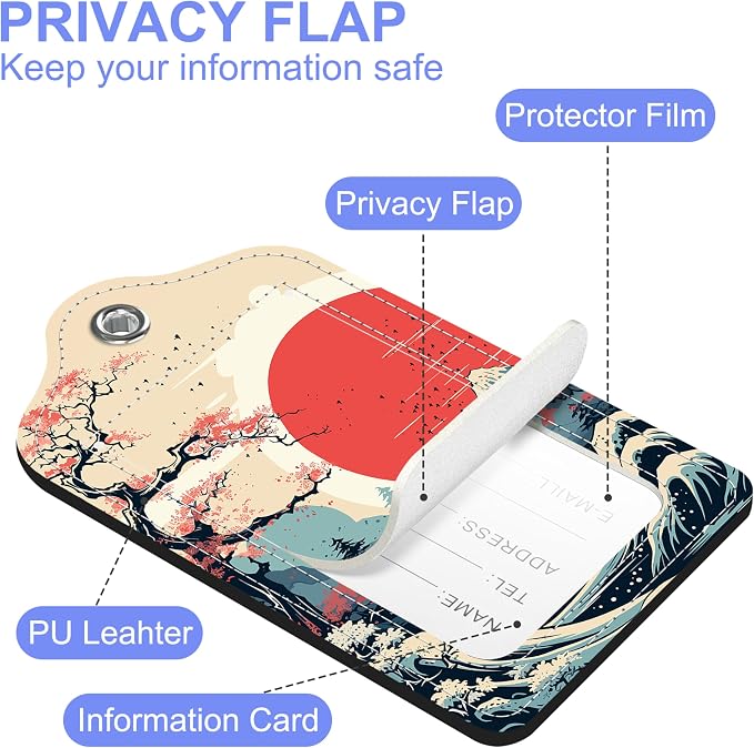 2 Pack Luggage Tags Mountains Clouds Waves Natural Landscape PU Leather Baggage - Image 3