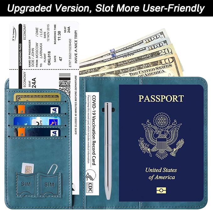 Passport Holder Cover Wallet Travel Essentials Leather Rfid Blocking Case - Image 2