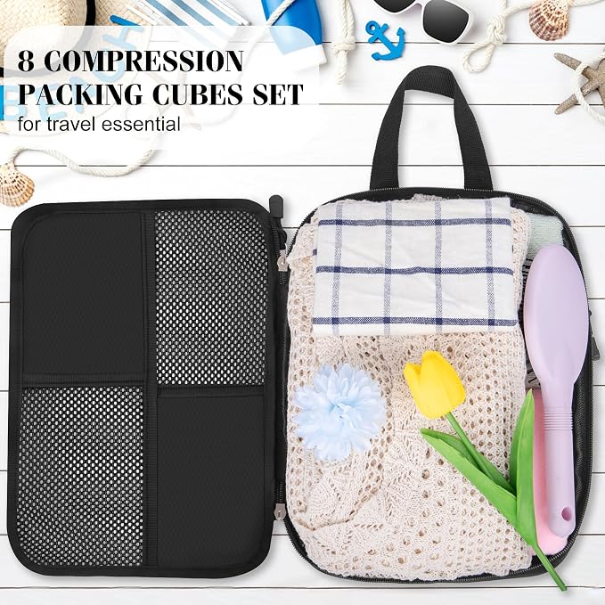 8 Set Compression Packing Cubes Travel, Lightweight Expandable Travel Cubes - Image 6
