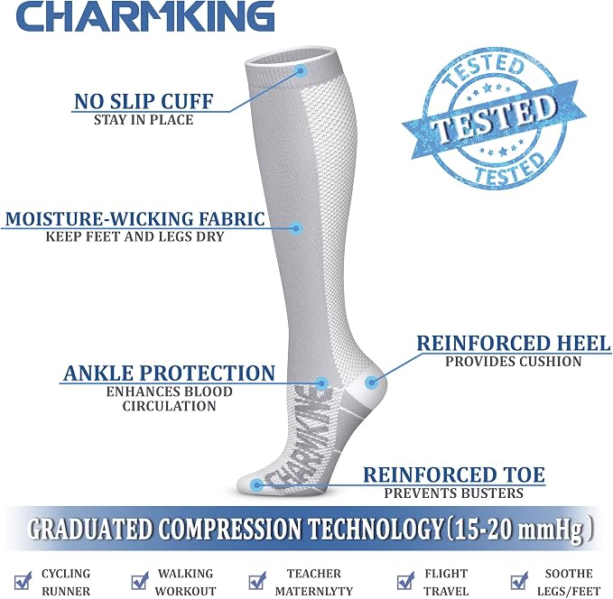 CHARMKING Compression Socks for Women & Men Circulation 15-20 mmHg is Best - Image 5