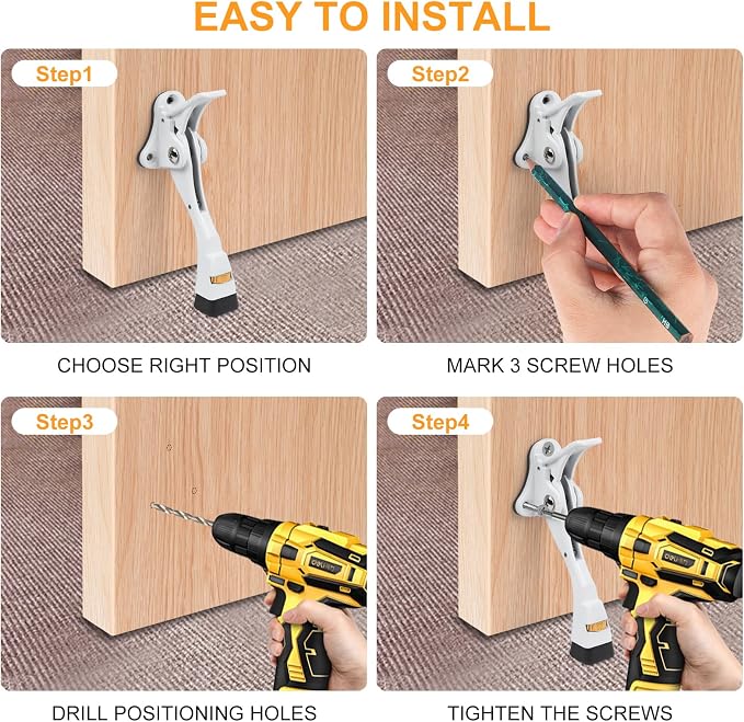 2 Packs Heavy Duty Kickdown Door Stopper, One Touch Adjustable Kickdown Door - Image 7