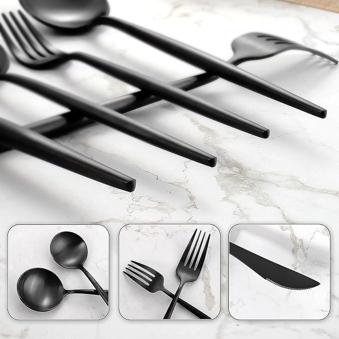 Matte Black Silverware Set for 12, IBIILII JEFF 60 Pieces Stainless Steel - Image 4
