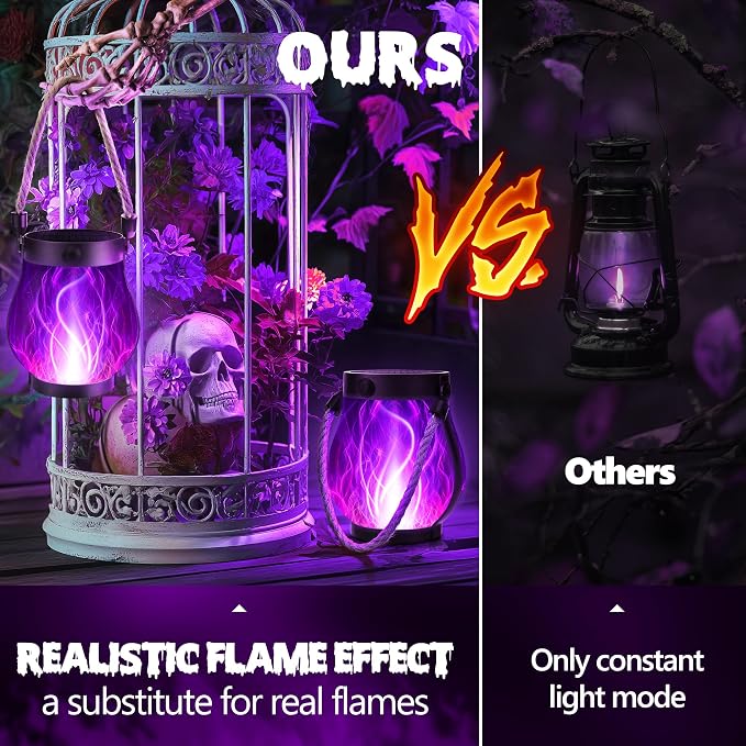 Halloween Solar Flame Lantern Hanging Outdoor Waterproof Purple - Image 7