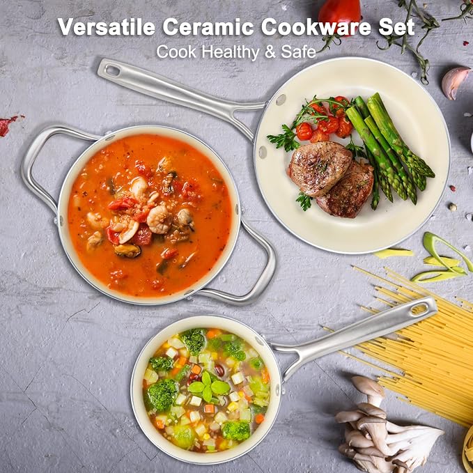 Pots and Pans Set, 7 Piece Nonstick Ceramic Cookware Set, Kitchen Induction - Image 6