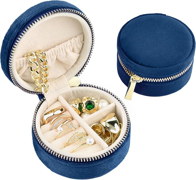 TAIMY Velvet Travel Jewelry Box, Round Small Travel Jewelry Case by TAIMY