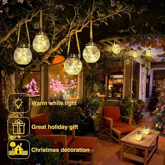 ROSHWEY Solar Lantern, 2 Pack Garden Decor Lights Waterproof Outdoor Lanterns - Image 4