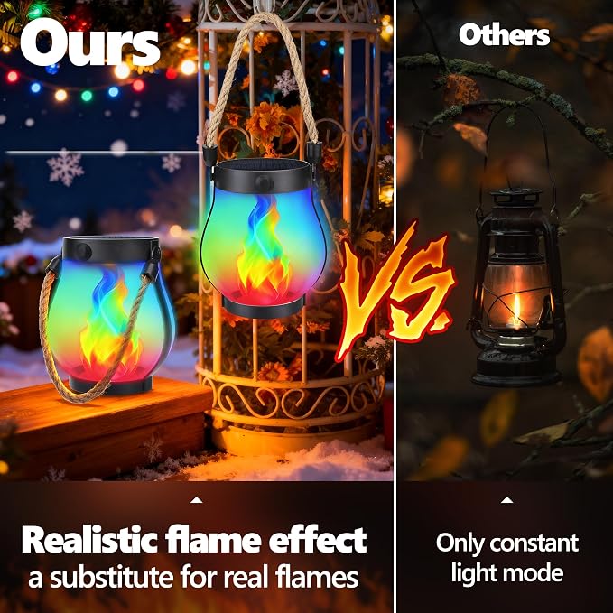 Halloween Solar Flame Lantern Hanging Outdoor Waterproof Purple - Image 5