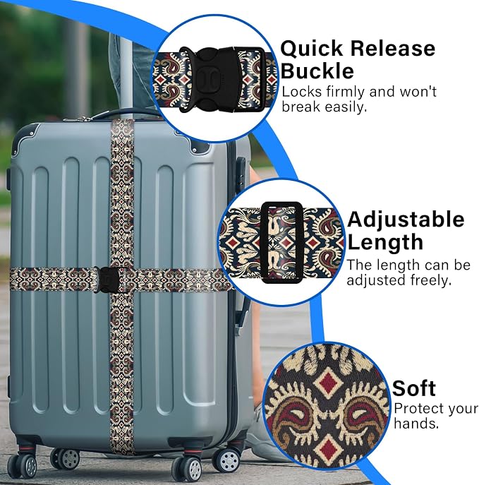 2 Pack Luggage Straps for Suitcases, Adjustable Travel Belt - Image 4