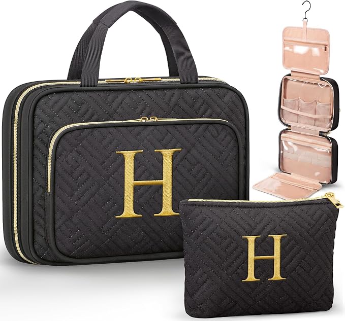 Personalized Gifts for Women, Initial Toiletry Bag Hanging Travel Organizer & by Qinline