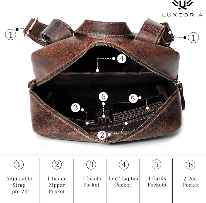 Handmade Leather Backpack for Men and Women, 15.6 Inch Laptop Bag, Genuine - Image 4