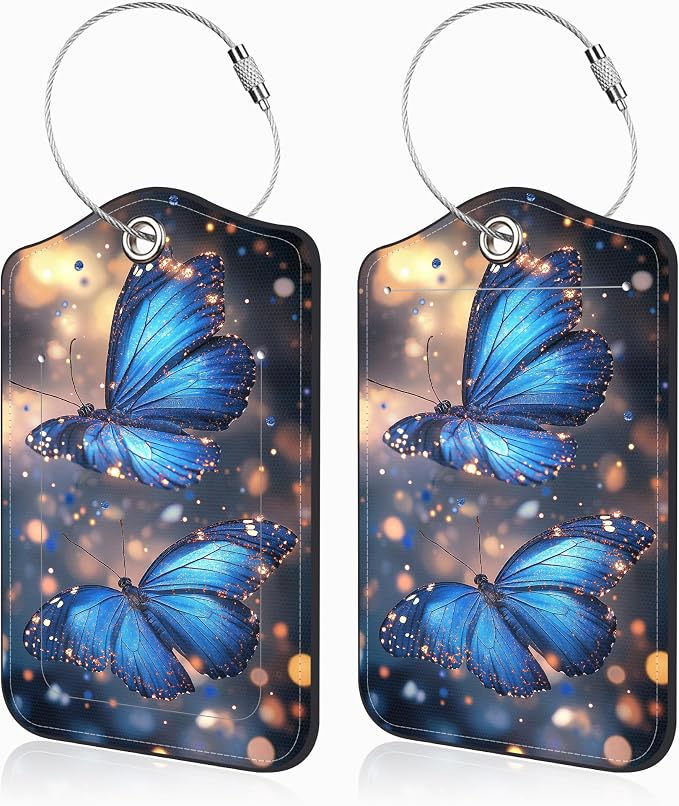 2 Pcs Blue Butterfly Luggage Tags by Unknown