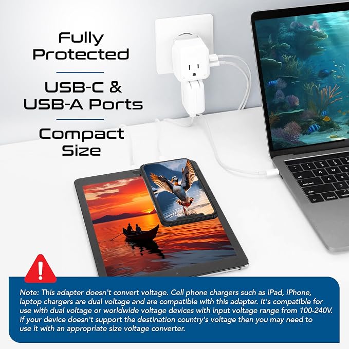 Ceptics Israel, Jordan Power Plug Adapter Travel, 20W PD & QC, Safe Dual USB & - Image 3