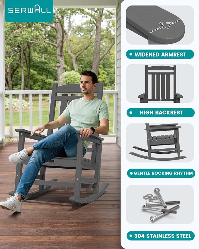 SERWALL Outdoor Rocking Chair Set of 2, HDPE Patio Rocking Chair All-Weather - Image 4
