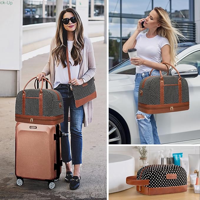 Weekender Bag for Women Canvas Overnight Bag Large Travel Tote Bag Carry on - Image 2