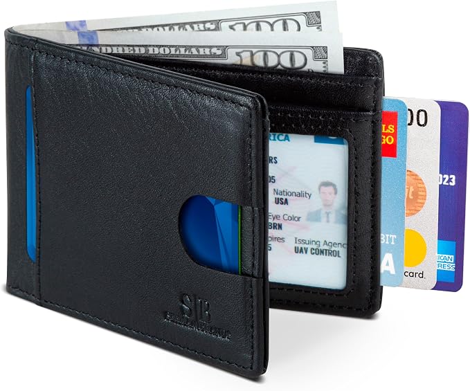 SERMAN BRANDS RFID Blocking Slim Bifold Genuine Leather Thin Minimalist Front by SERMANBRANDS