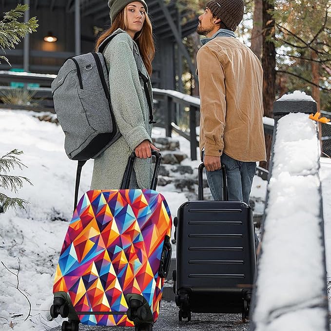 ANNA QUEEN Colorful Geometric Luggage Cover, Abstract Prism Pattern Suitcase - Image 2