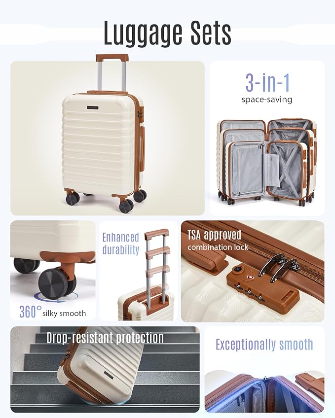 LIGHT FLIGHT Luggage Sets, 3 Piece Durable Suitcase Set - Image 3