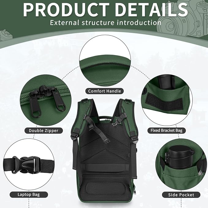 TORIBIO Camera Backpack, Hardshell DSLR Photography Camera Bag, Waterproof Hard - Image 8