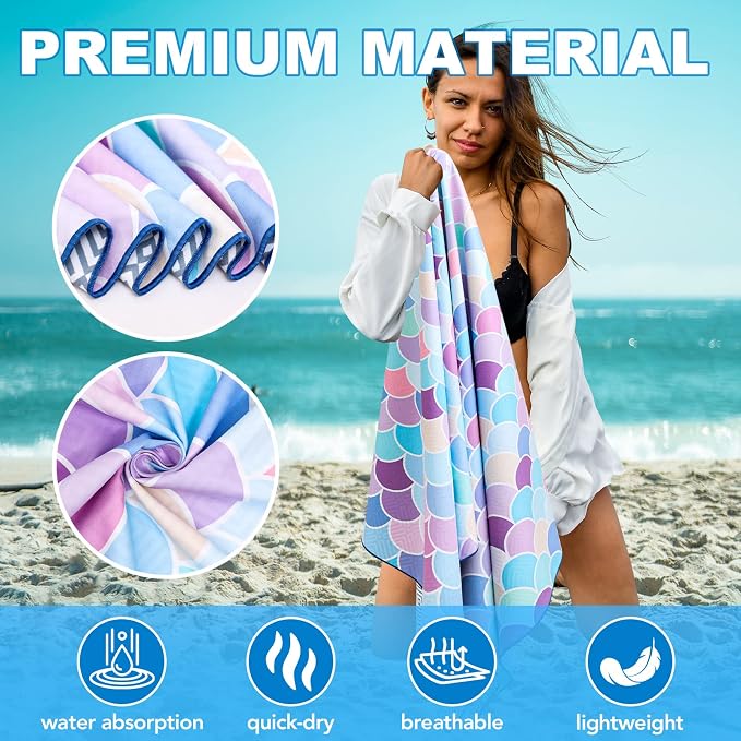 2 Pack Microfiber Beach Towel, Oversized Pool Towel 75”x 35”, Sand-Free Beach - Image 6