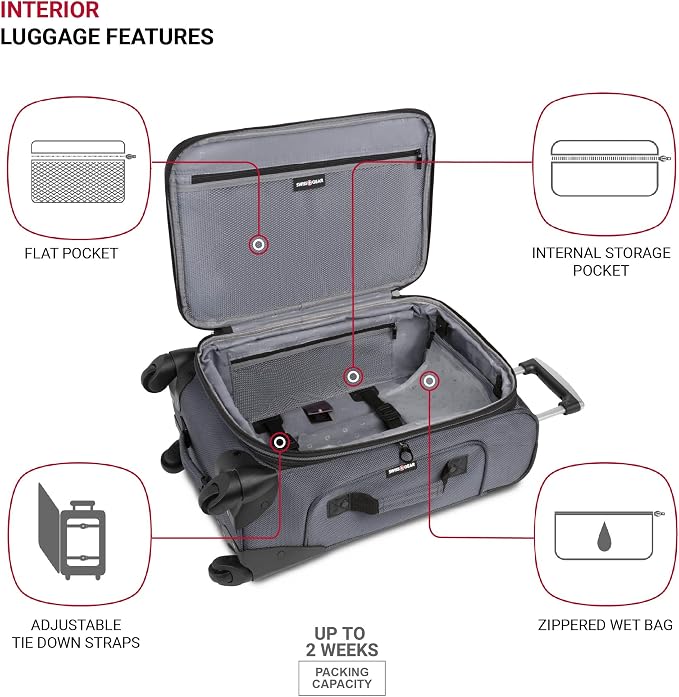 SwissGear Sion Softside Expandable Luggage, Dark Grey, 2-Piece Set - Image 4