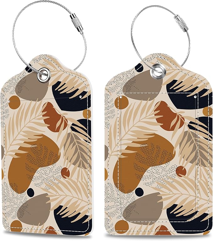 Boho Tropical Leaves Luggage Tags 2PCS PU Leather Suitcases Tag by MSEAANBK