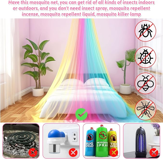 Mosquito Net for Bed, Large White Bed Canopy for Girls, Hanging Bed Net - Image 3