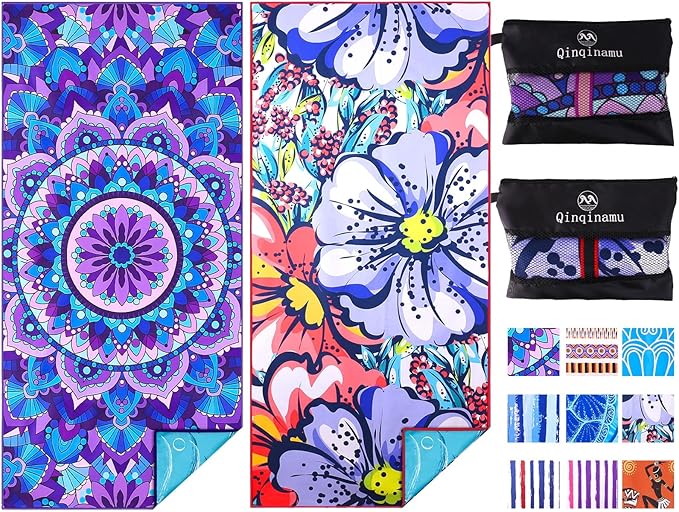 2 Pack Microfiber Oversized Lightweight Beach Towel 71"x32" XL Extra Large Thin by Qinqinamu