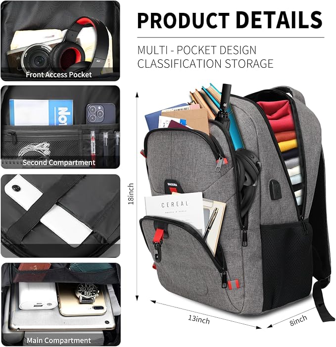 Grey Backpack for Men Women, School Backpack for Boys Girls Teens, Backpacks - Image 2