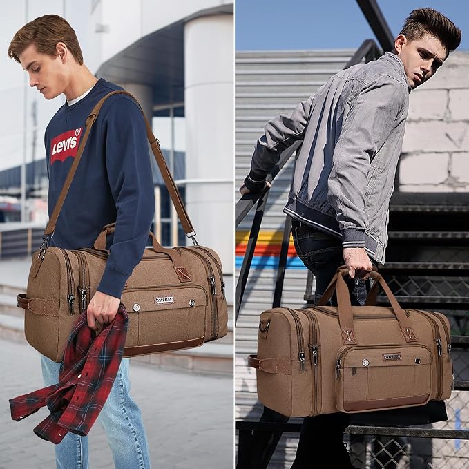 WITZMAN Mens Duffle Bags for Traveling Canvas Weekender Travel Bag Expandable - Image 2