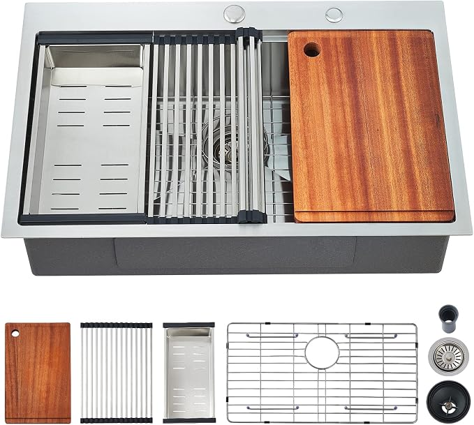 Kitchen Sink, 33 x 22 Drop in Kitchen Sink 16 Gauge Stainless Steel Kitchen by EcoChannels