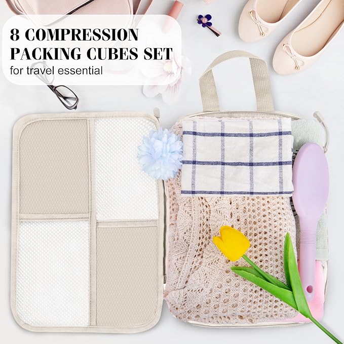 8 Set Compression Packing Cubes Travel, Lightweight Expandable Travel Cubes - Image 6
