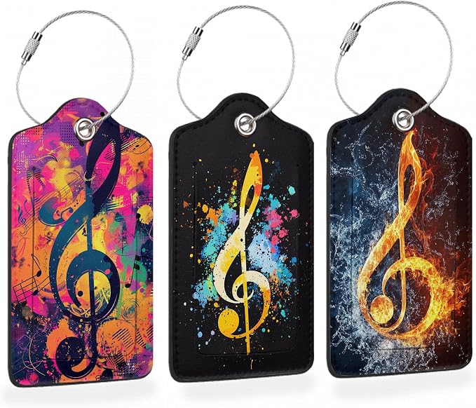 Retro Neon Treble Clef Pop Art PU Leather Luggage Tags by Losthll