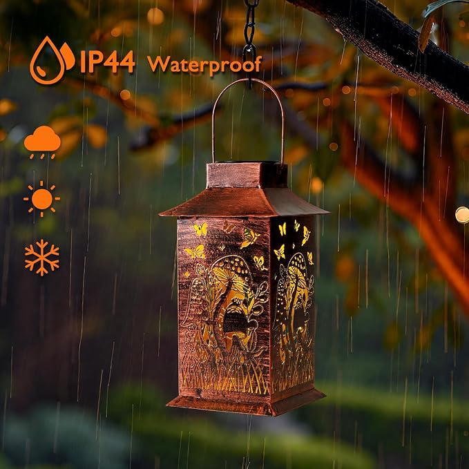 Homemory Mushroom Solar Lanterns Waterproof, Metal Hanging Hollowed-Out Metal - Image 2
