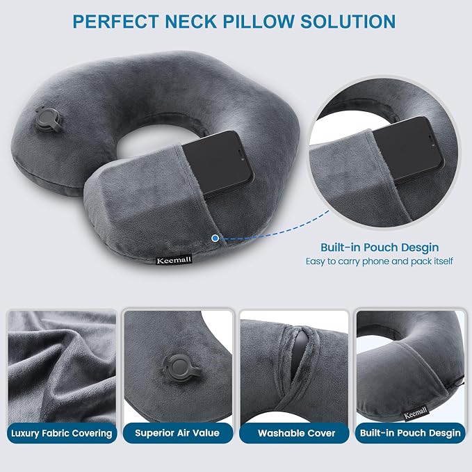 Inflatable Travel Neck Pillow, Super Soft Plane Neck Support Pillow - Image 6
